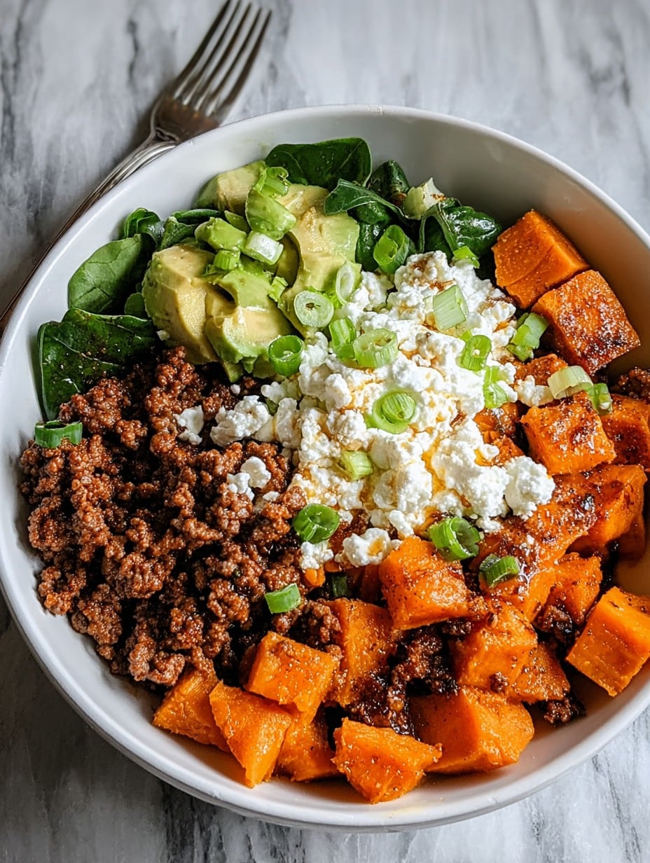 Sweet Potato Beef Bowl with Hot Honey and Cottage Cheese