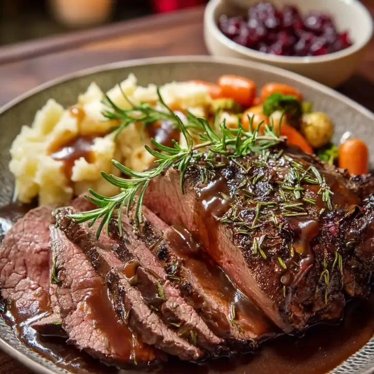 The Perfect Christmas Dinner Roast Beef with Red Wine Gravy
