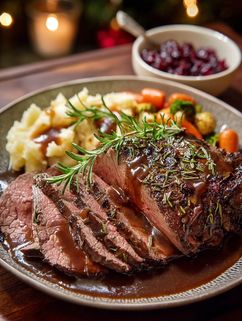 The Perfect Christmas Dinner Roast Beef with Red Wine Gravy