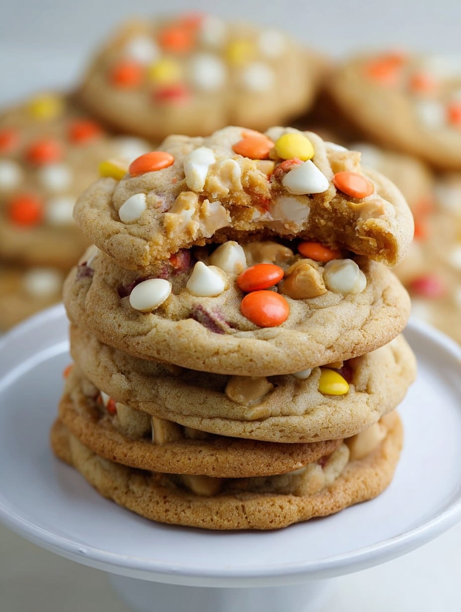 White Chocolate Reese’s Pieces Peanut Butter Chip Cookies