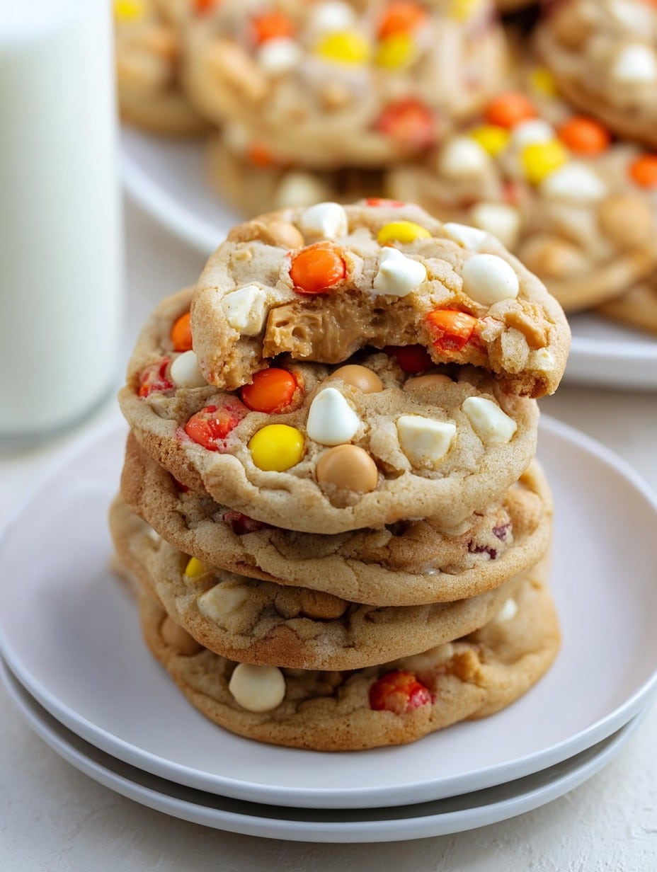 White Chocolate Reese’s Pieces Peanut Butter Chip Cookies