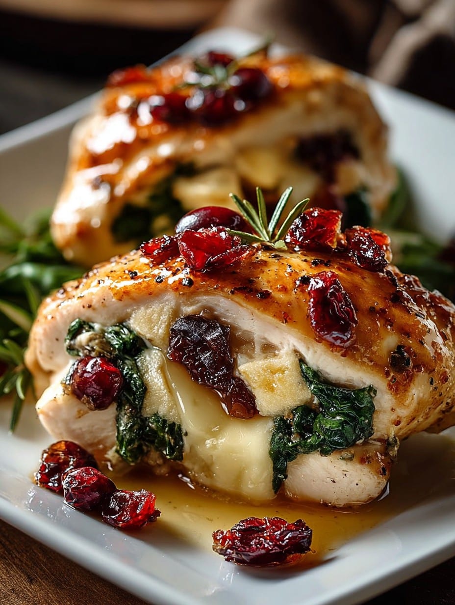 Cranberry & Spinach Stuffed Chicken Breasts with Brie Recipe