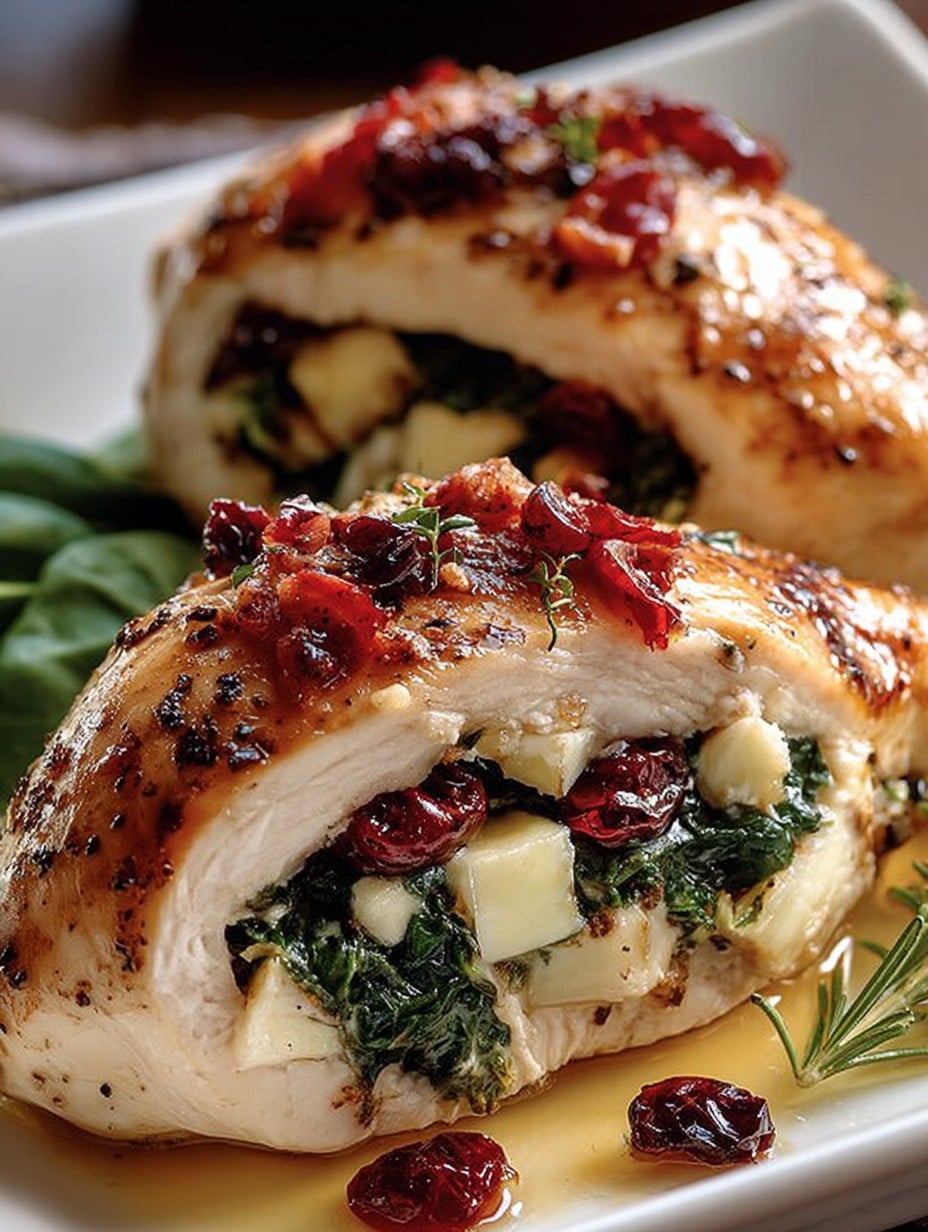 Cranberry & Spinach Stuffed Chicken Breasts with Brie Recipe