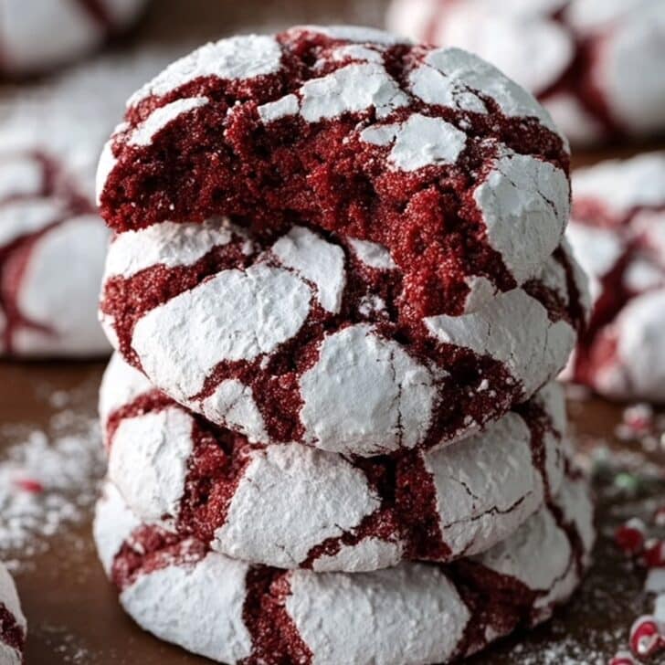 Fudgy Red Velvet Crinkle Christmas Cookies