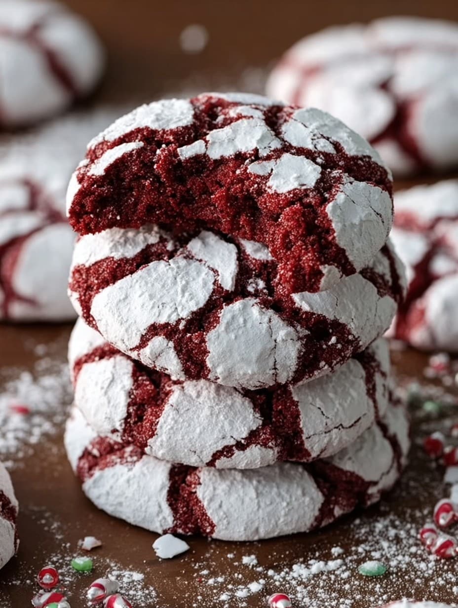 Fudgy Red Velvet Crinkle Christmas Cookies