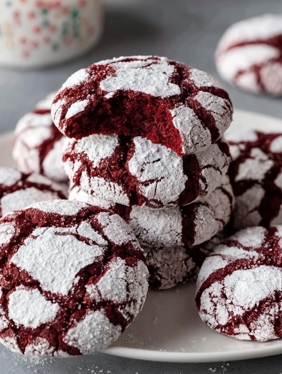 Fudgy Red Velvet Crinkle Christmas Cookies